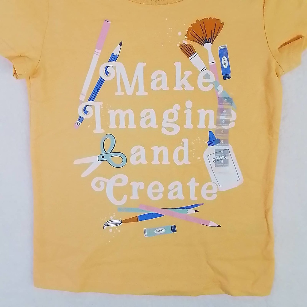Oshkosh Short Sleeve Cotton Tee T-Shirt Girl's Size 4 Yellow w/ Art Theme - Picture 4 of 10